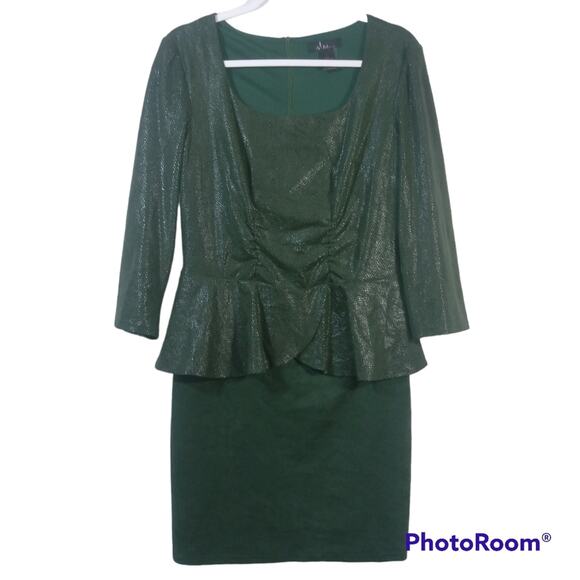 ALBERTO MAKALI Green Printed Peplum Long Sleeve Dress Size L - Picture 1 of 9